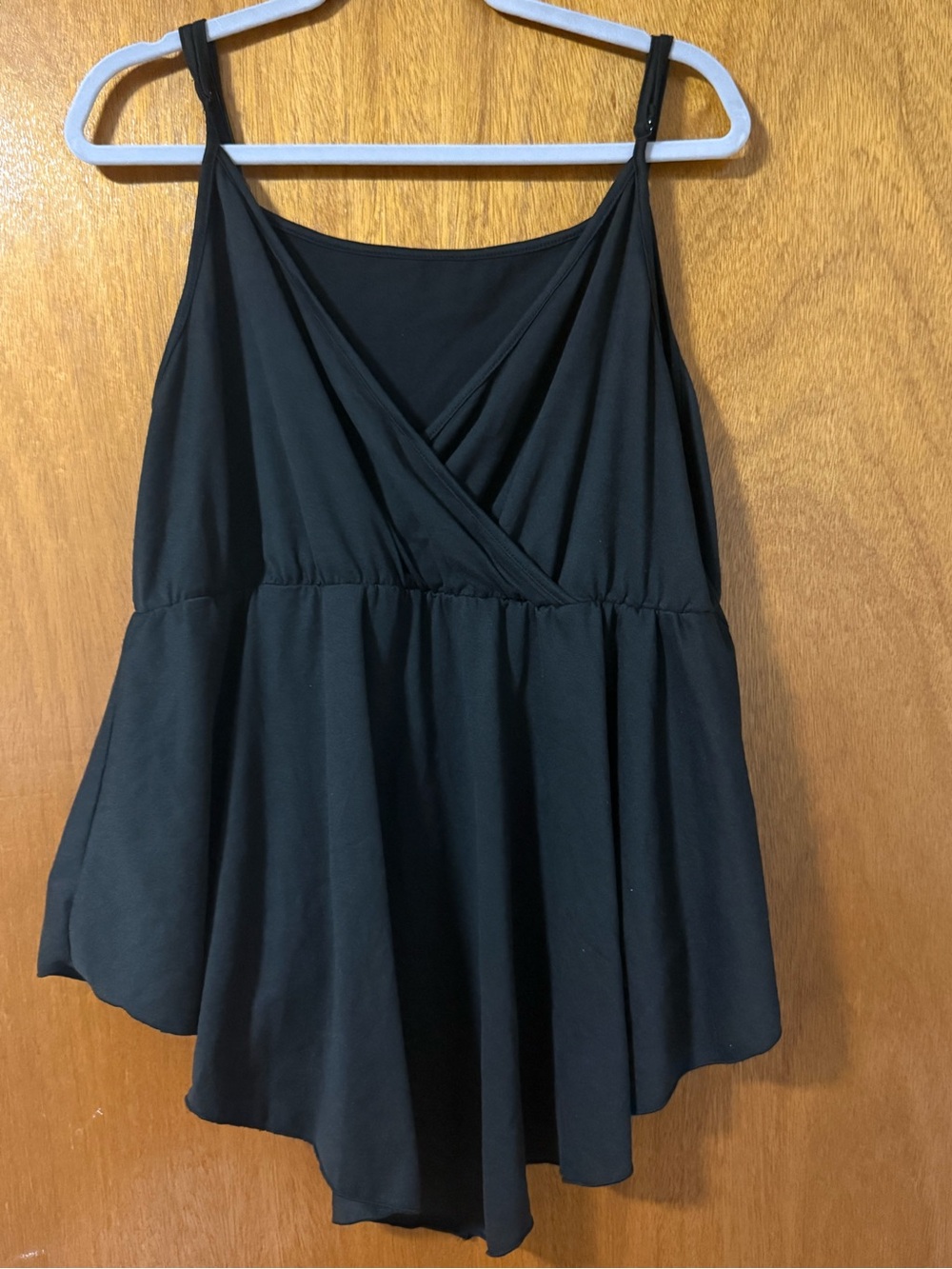 Black Wrap-Front Peplum Camisole with Adjustable Straps